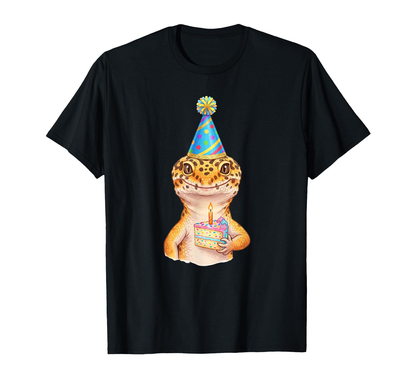 Leopard Gecko Birthday Party Hat Cake T-Shirt - Custom Art Print Unisex - T-Shirt, Sweatshirt, Hoodie