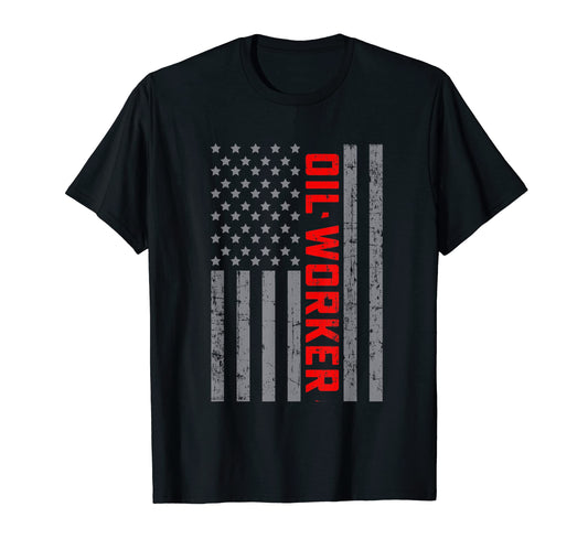 American Flag Oil Worker Us Flag Dad T-Shirt - Minimalist Print for Adults - T-Shirt, Sweatshirt, Hoodie