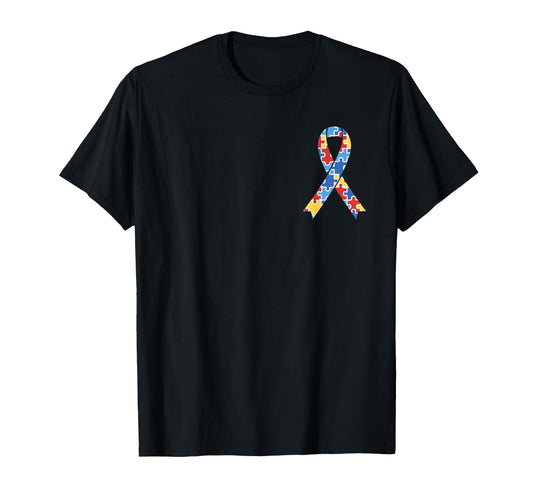Autism Awareness Puzzle Ribbon Pocket T-Shirt - Streetwear Style Unisex - T-Shirt, Sweatshirt, Hoodie