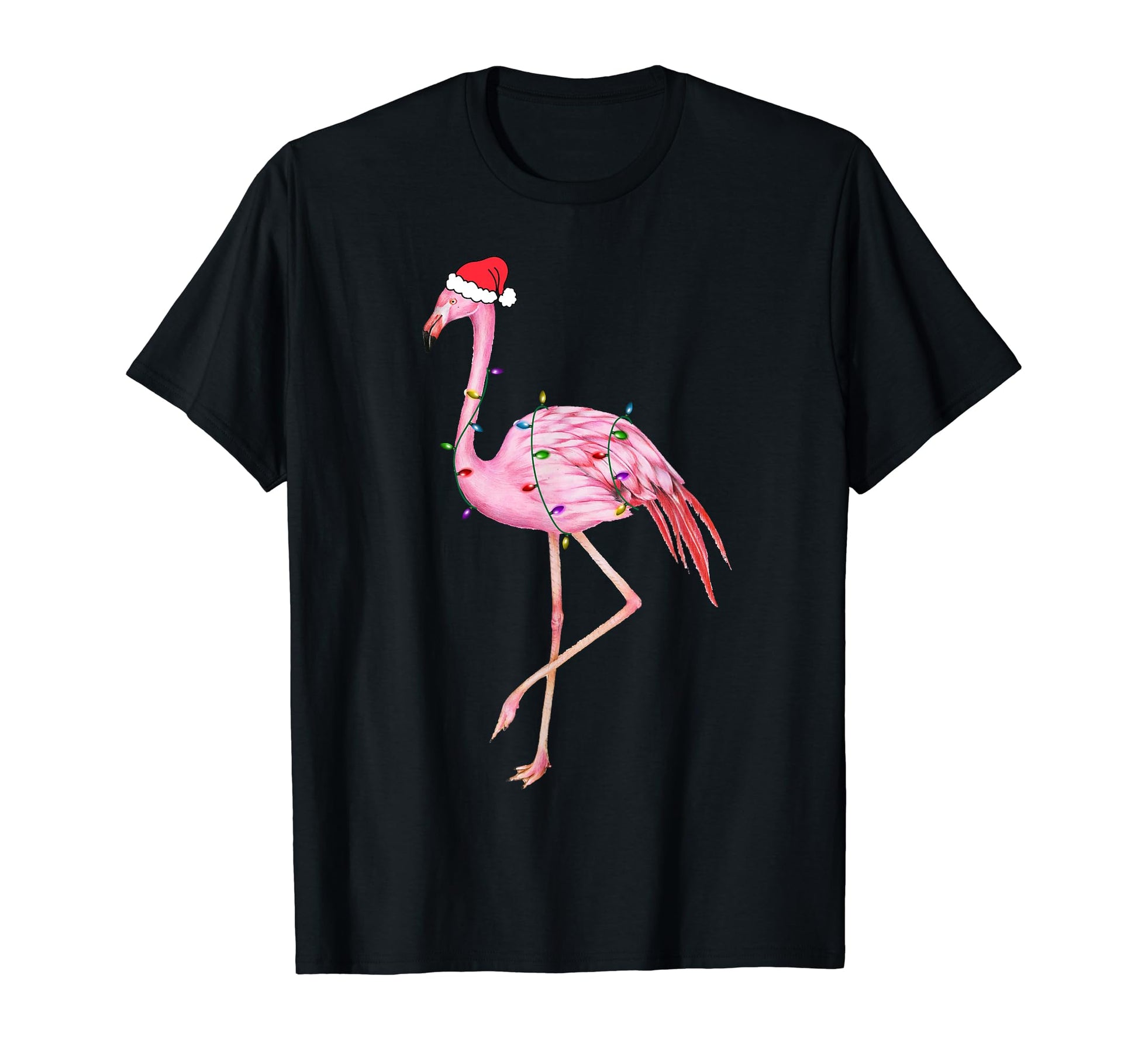 Lighted Flamingo Tree Lights Santa Hat T-Shirt - Trendy Graphic Unisex - T-Shirt, Sweatshirt, Hoodie