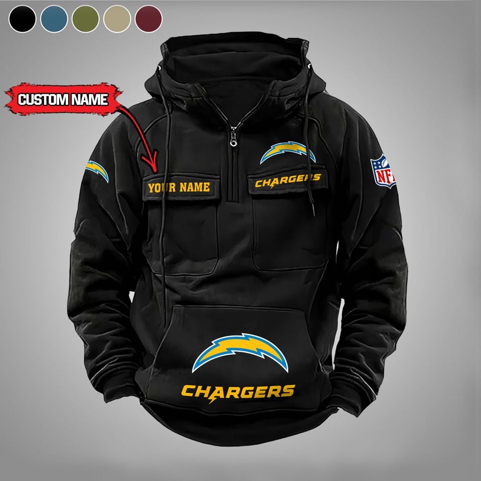 Los Angeles Chargers Custom Name Cargo Hoodie Unisex T-shirt, Sweatshirt, Hoodie, Long Sleeve Tee - T-Shirt, Sweatshirt, Hoodie