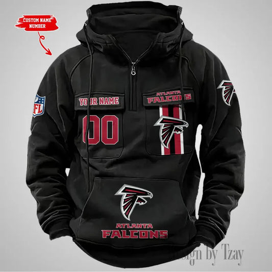 Atlanta Falcons Cargo Hoodie With Custom Name & Number Unisex T-shirt, Sweatshirt, Hoodie, Long Sleeve Tee - T-Shirt, Sweatshirt, Hoodie