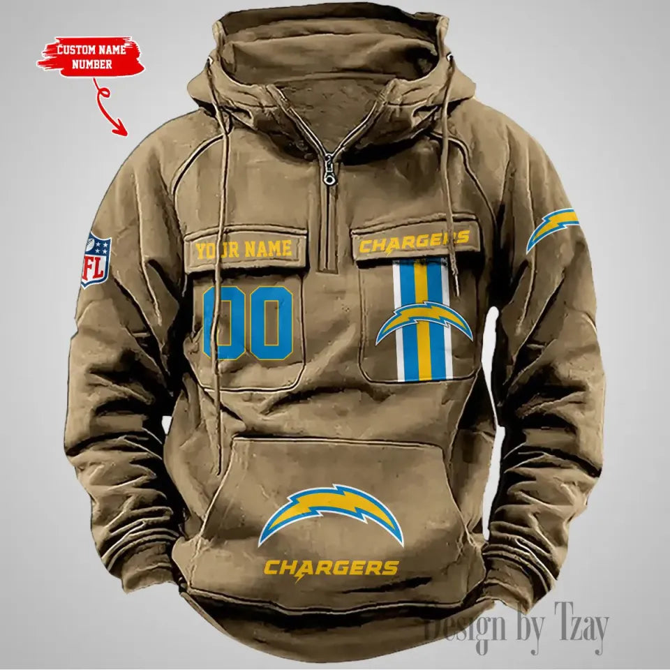 Los Angeles Chargers Vintage Men Hoodies With Custom Name & Number Unisex T-shirt, Sweatshirt, Hoodie, Long Sleeve Tee - T-Shirt, Sweatshirt, Hoodie