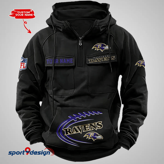 Baltimore Ravens Vintage Cargo Hoodie With Custom Name Unisex T-shirt, Sweatshirt, Hoodie, Long Sleeve Tee - T-Shirt, Sweatshirt, Hoodie