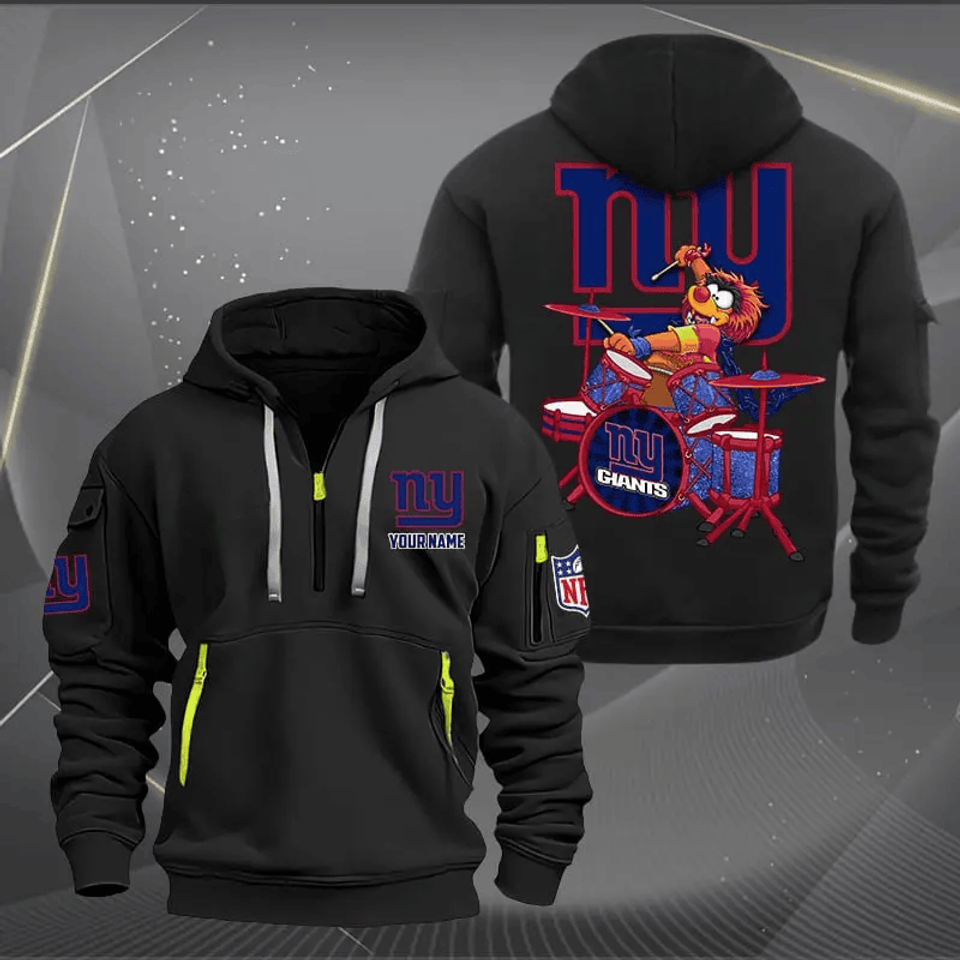 New York Giants Quarter Zip Hoodie Rocking Drummer Custom Name Gift For Fan Unisex T-shirt, Sweatshirt, Hoodie, Long Sleeve Tee - T-Shirt, Sweatshirt, Hoodie