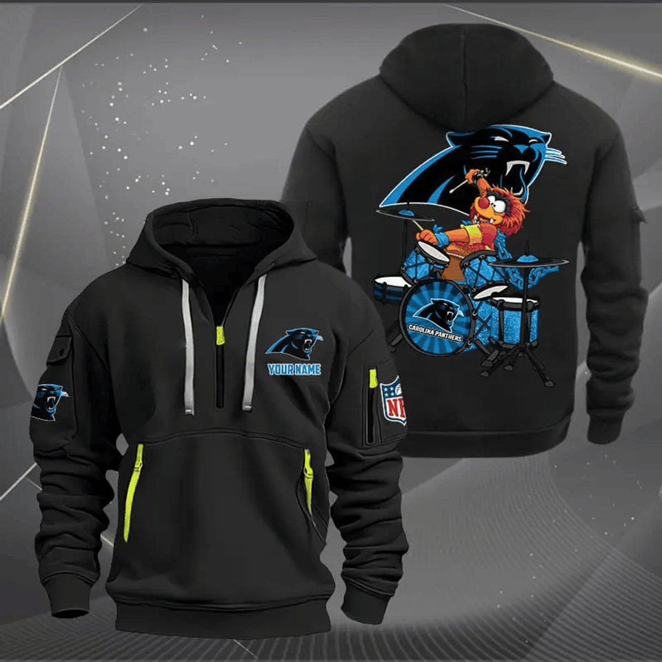 Carolina Panthers Quarter Zip Hoodie Rocking Drummer Custom Name Gift For Fan Unisex T-shirt, Sweatshirt, Hoodie, Long Sleeve Tee - T-Shirt, Sweatshirt, Hoodie