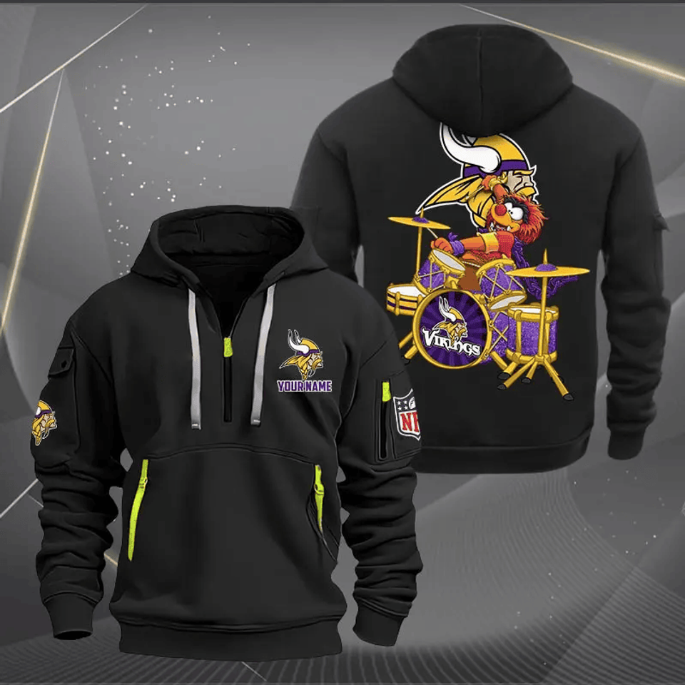 Minnesota Vikings Quarter Zip Hoodie Rocking Drummer Custom Name Gift For Fan Unisex T-shirt, Sweatshirt, Hoodie, Long Sleeve Tee - T-Shirt, Sweatshirt, Hoodie