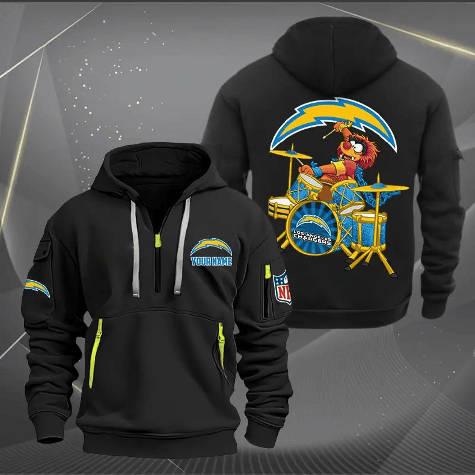 Los Angeles Chargers Quarter Zip Hoodie Rocking Drummer Custom Name Gift For Fan Unisex T-shirt, Sweatshirt, Hoodie, Long Sleeve Tee - T-Shirt, Sweatshirt, Hoodie