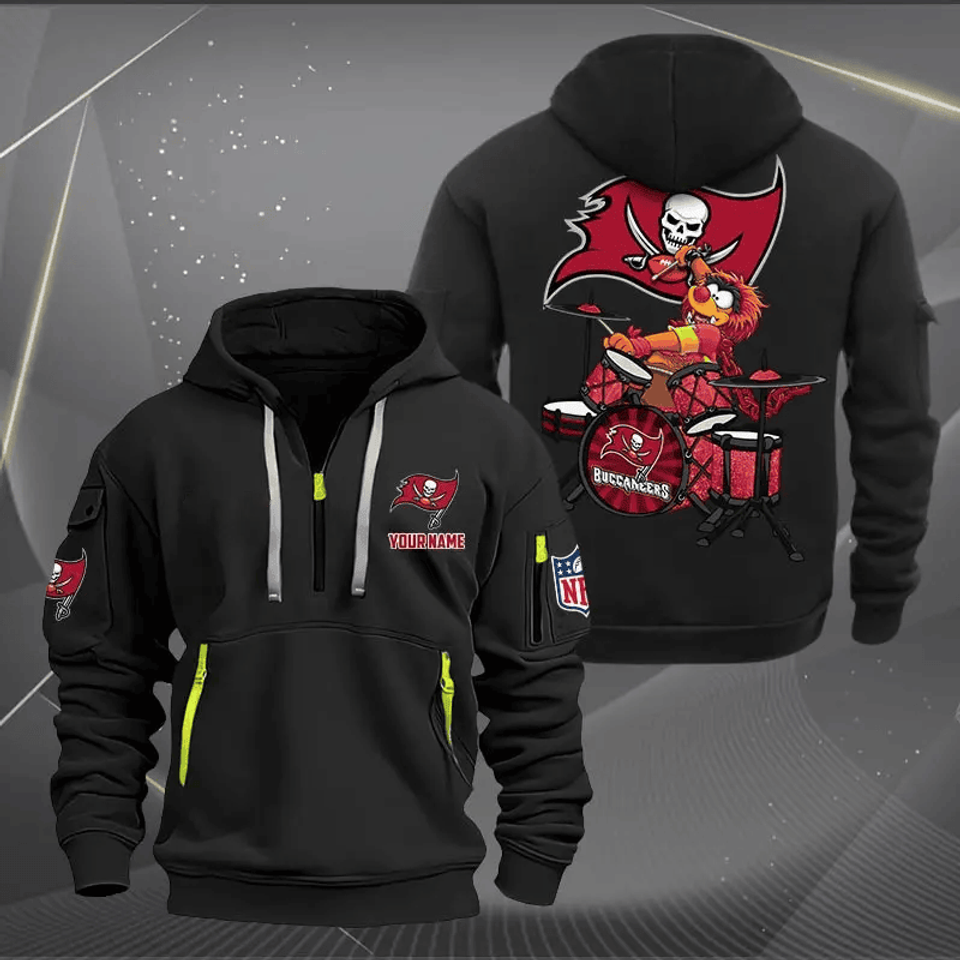 Tampa Bay Buccaneers Quarter Zip Hoodie Rocking Drummer Custom Name Gift For Fan Unisex T-shirt, Sweatshirt, Hoodie, Long Sleeve Tee - T-Shirt, Sweatshirt, Hoodie