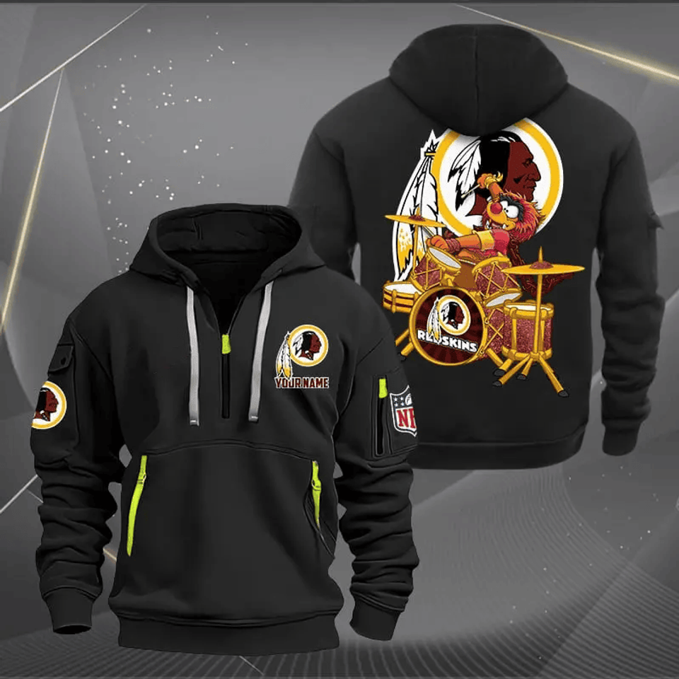 Washington Redskins Quarter Zip Hoodie Rocking Drummer Custom Name Gift For Fan Unisex T-shirt, Sweatshirt, Hoodie, Long Sleeve Tee - T-Shirt, Sweatshirt, Hoodie