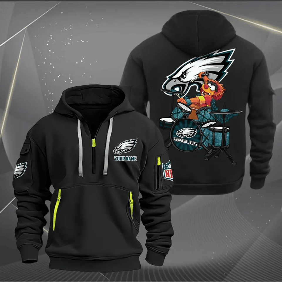 Philadelphia Eagle Quarter Zip Hoodie Rocking Drummer Custom Name Gift For Fan Unisex T-shirt, Sweatshirt, Hoodie, Long Sleeve Tee - T-Shirt, Sweatshirt, Hoodie
