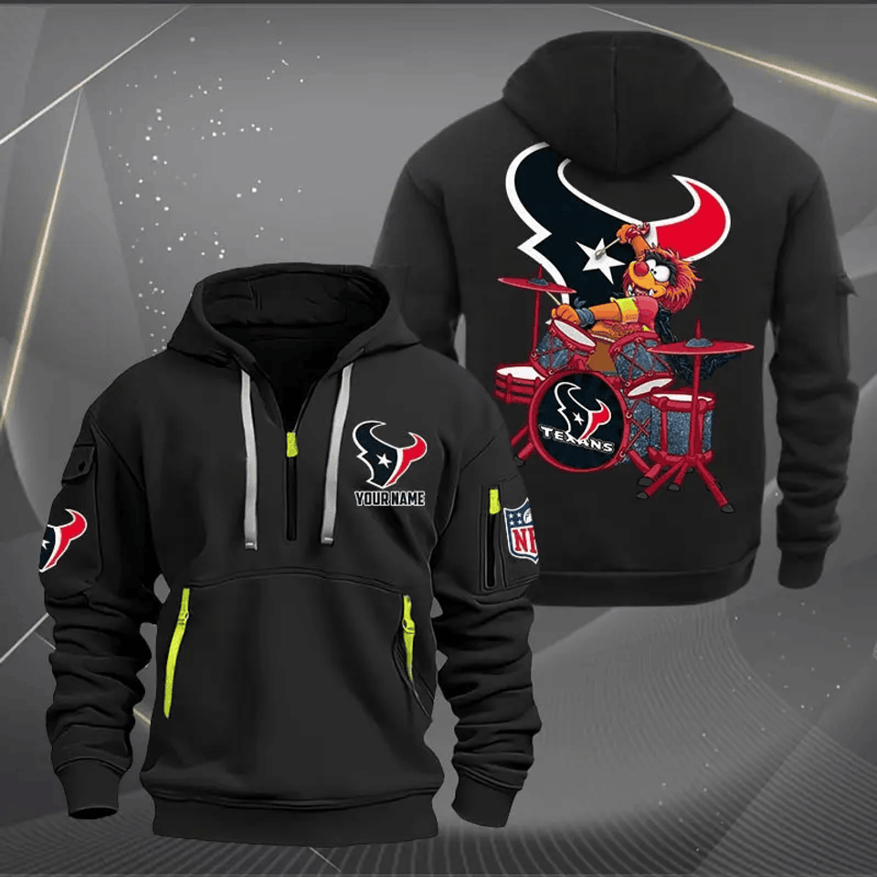 Houston Texan Quarter Zip Hoodie Rocking Drummer Custom Name Gift For Fan Unisex T-shirt, Sweatshirt, Hoodie, Long Sleeve Tee - T-Shirt, Sweatshirt, Hoodie