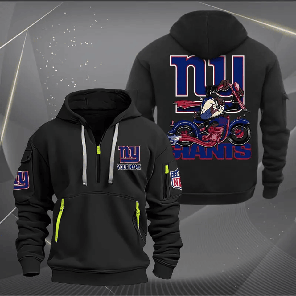 New York Giants Quarter Zip Hoodie Biker Taz Custom Name Gift For Fan Unisex T-shirt, Sweatshirt, Hoodie, Long Sleeve Tee - T-Shirt, Sweatshirt, Hoodie