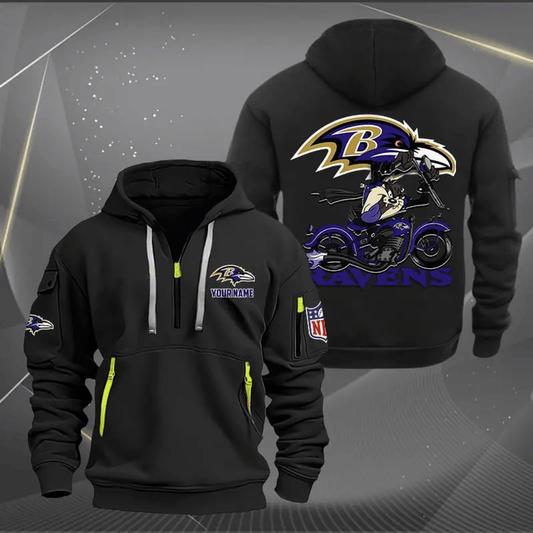 Baltimore Raven Quarter Zip Hoodie Biker Taz Custom Name Gift For Fan Unisex T-shirt, Sweatshirt, Hoodie, Long Sleeve Tee - T-Shirt, Sweatshirt, Hoodie
