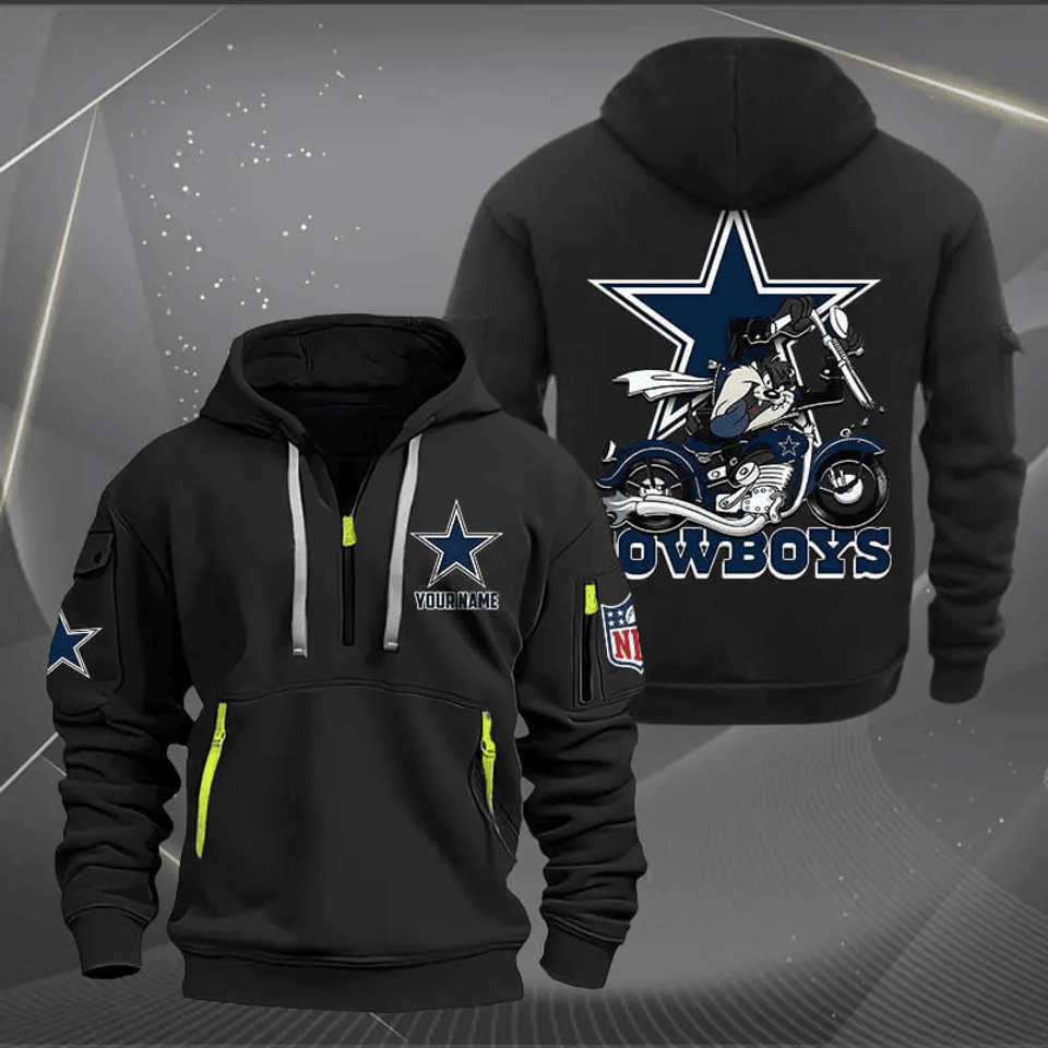 Dallas Cowboys Quarter Zip Hoodie Biker Taz Custom Name Gift For Fan Unisex T-shirt, Sweatshirt, Hoodie, Long Sleeve Tee - T-Shirt, Sweatshirt, Hoodie