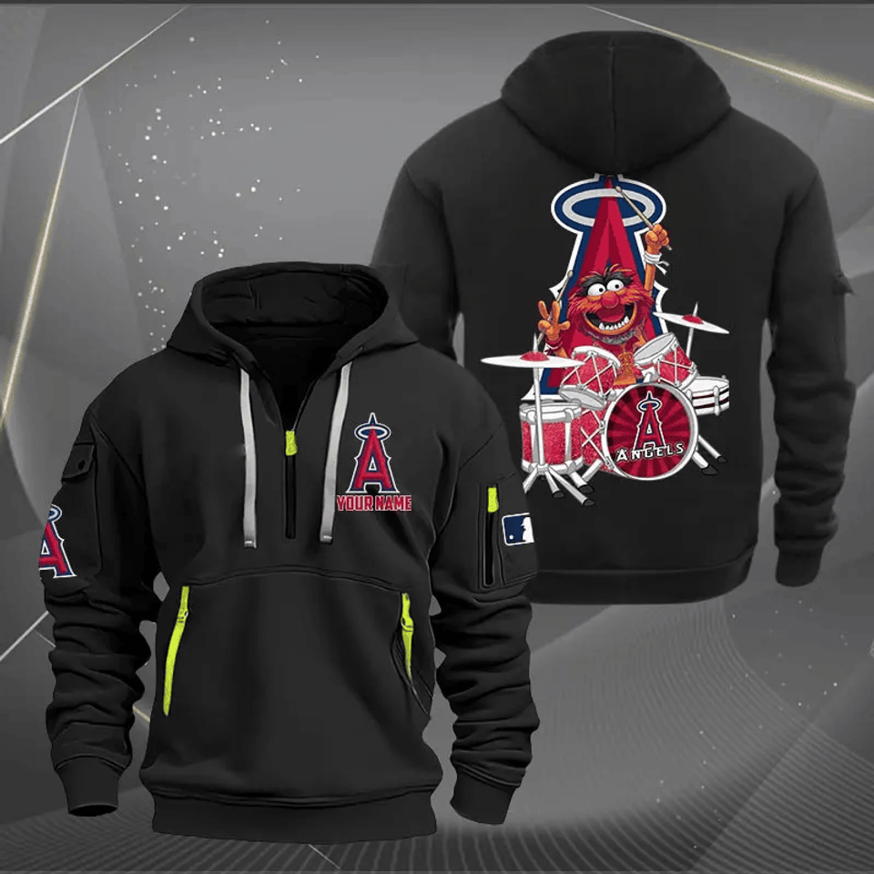 Los Angeles Angels Baseball Team Quarter Zip Hoodie Rocking Drummer Custom Name Fan Gift Unisex T-shirt, Sweatshirt, Hoodie, Long Sleeve Tee - T-Shirt, Sweatshirt, Hoodie