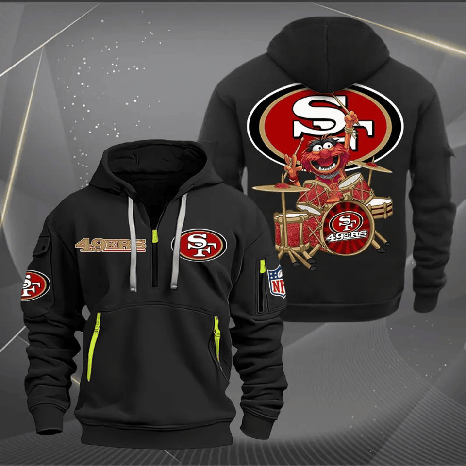 San Francisco Football SF49ers Quarter Zip Hoodie Rocking Drummer Football Fan Gift Unisex T-shirt, Sweatshirt, Hoodie, Long Sleeve Tee - T-Shirt, Sweatshirt, Hoodie