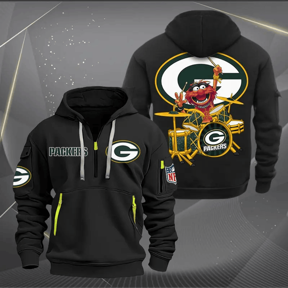 Green Bay Packers Football Team Quarter Zip Hoodie Rocking Drummer Football Fan Gift Unisex T-shirt, Sweatshirt, Hoodie, Long Sleeve Tee - T-Shirt, Sweatshirt, Hoodie