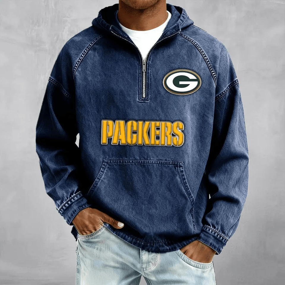 Green Bay Packers Men's Half-Zip Denim Hoodie Unisex T-shirt, Sweatshirt, Hoodie, Long Sleeve Tee - T-Shirt, Sweatshirt, Hoodie