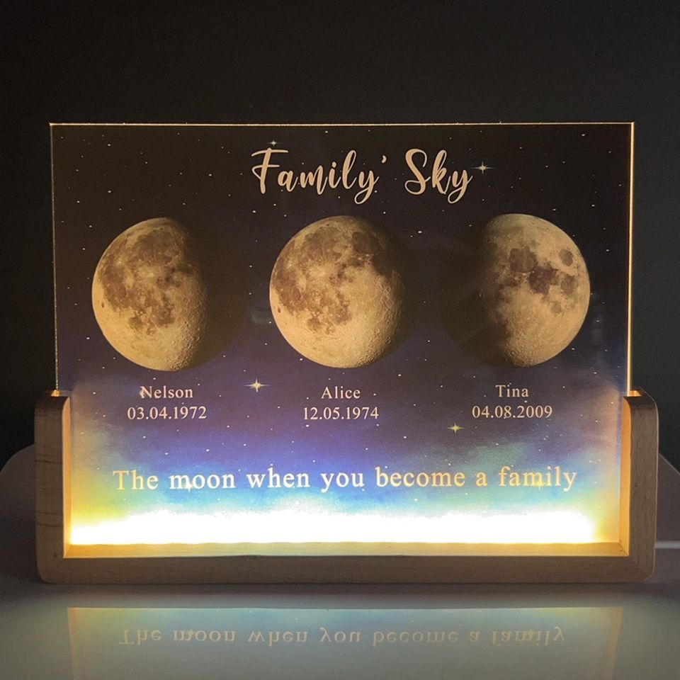 Personalized Moons Phase Night Light with Kids Names - Custom LED Lamp by Date, Mothers Day Gift for Mom, Grandma & Mama, Family Keepsake - T-Shirt, Sweatshirt, Hoodie