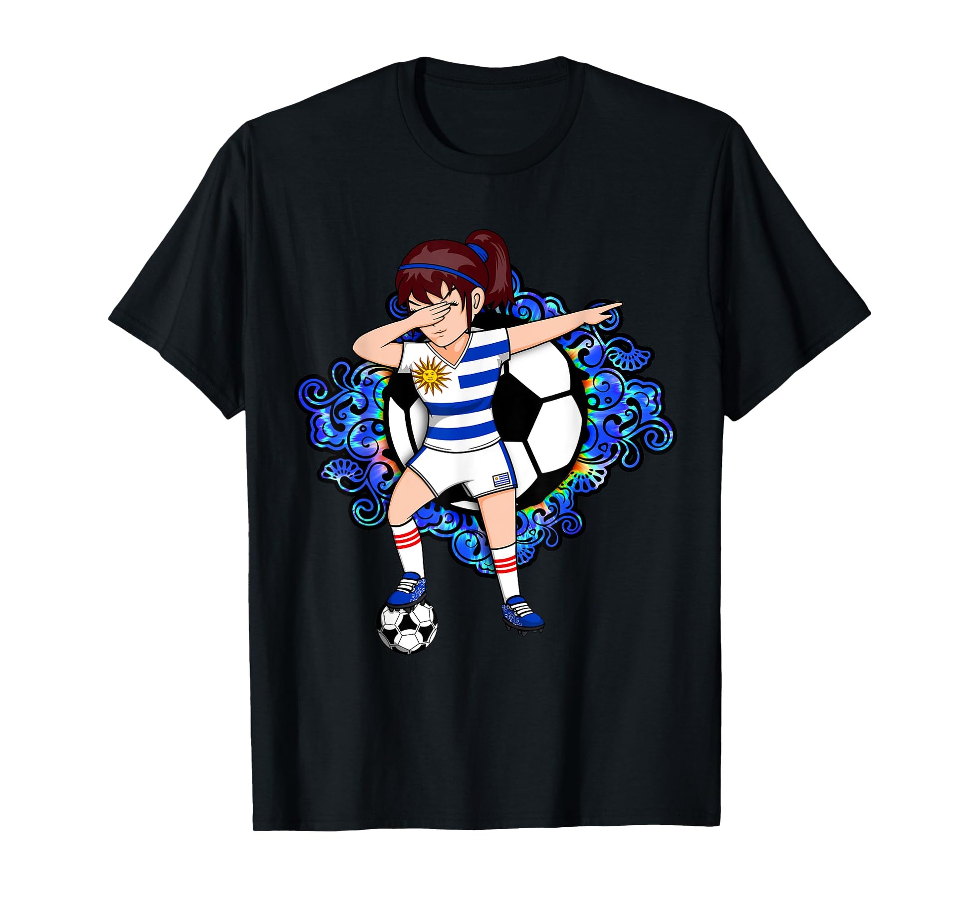 Dabbing Soccer Uruguay Jersey Floral T-Shirt - Unique Graphic Men Women - T-Shirt, Sweatshirt, Hoodie