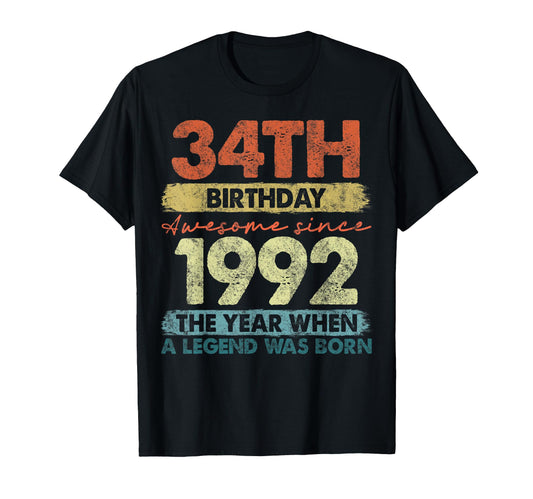 34 Year Old Gifts 1992 34Th Birthday T-Shirt - Aesthetic Graphic Unisex - T-Shirt, Sweatshirt, Hoodie