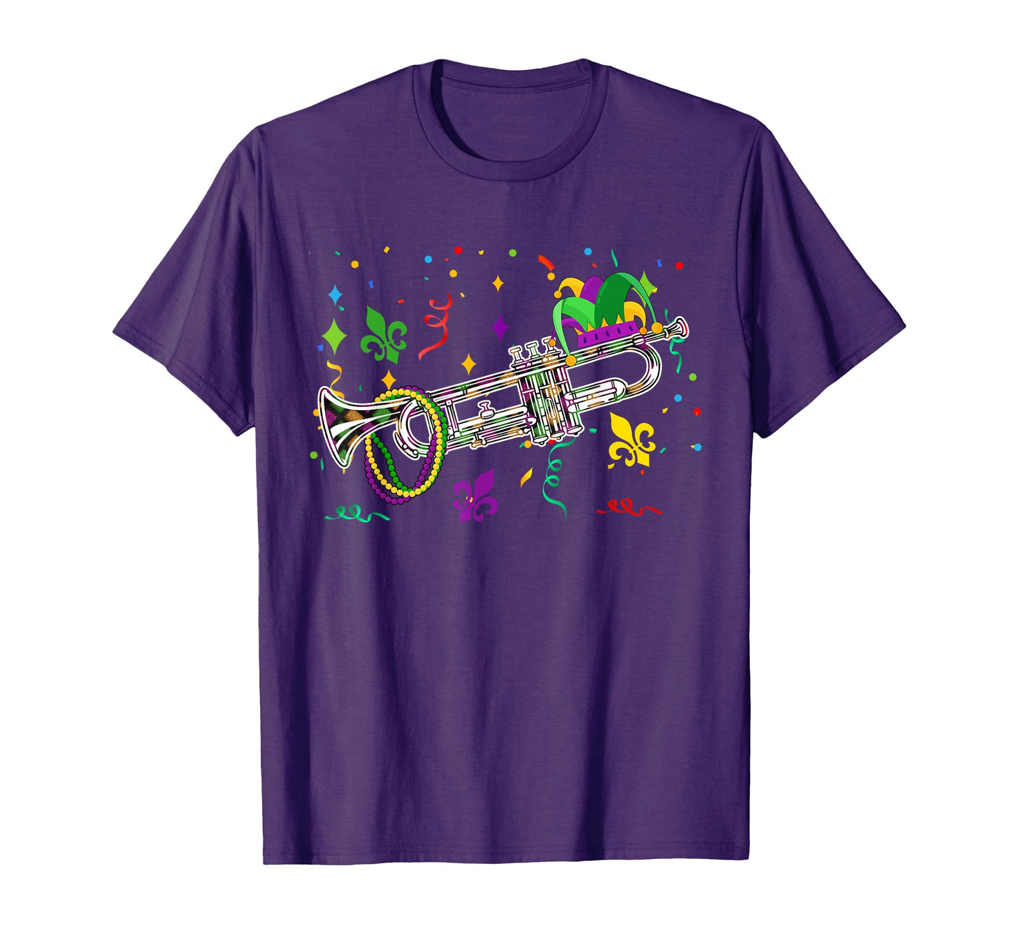 Mardi Gras Trumpet Jester Hat Beads T-Shirt - Minimalist Print Unisex - T-Shirt, Sweatshirt, Hoodie