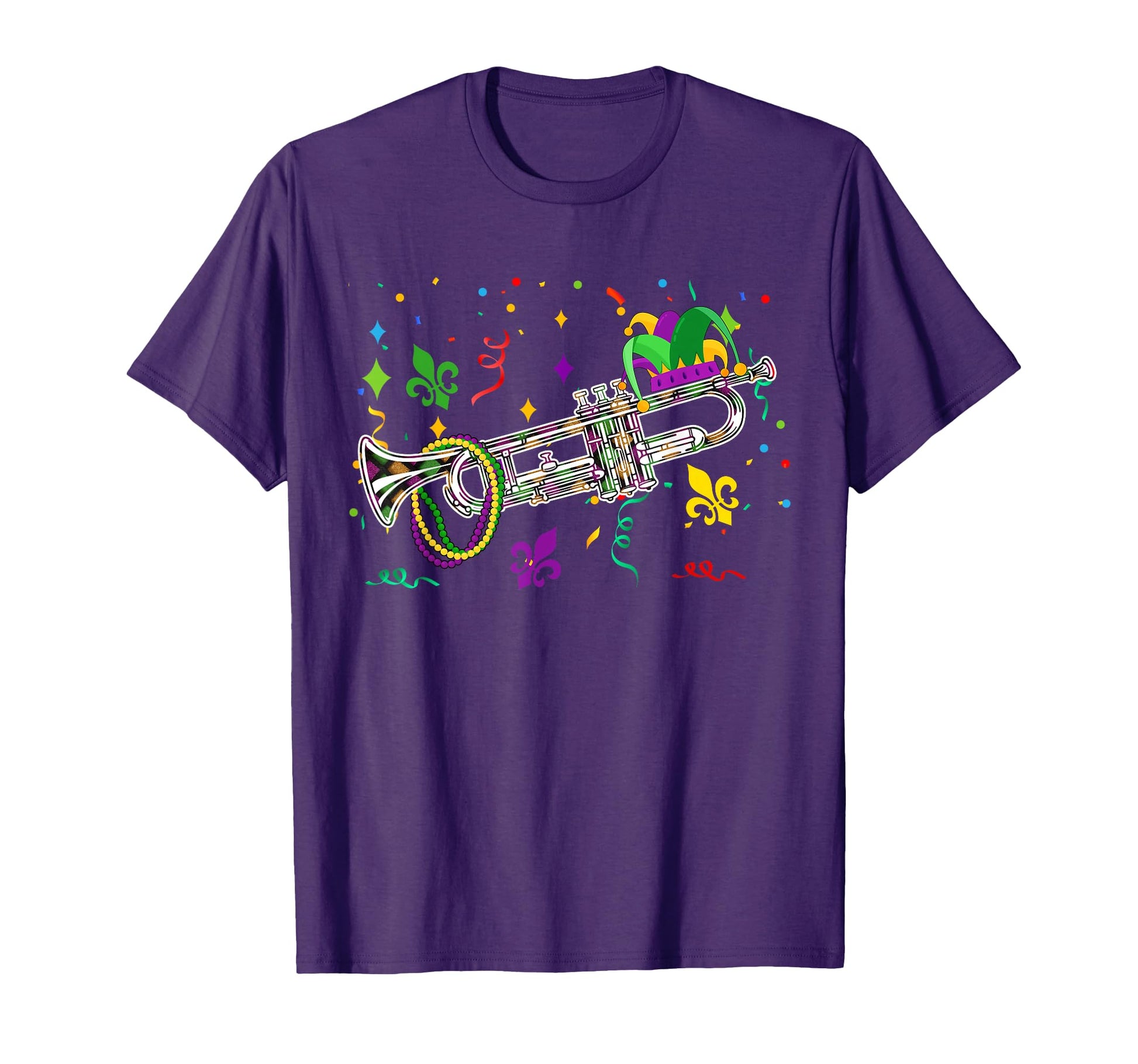 Mardi Gras Trumpet Jester Hat Beads T-Shirt - Minimalist Print Unisex - T-Shirt, Sweatshirt, Hoodie