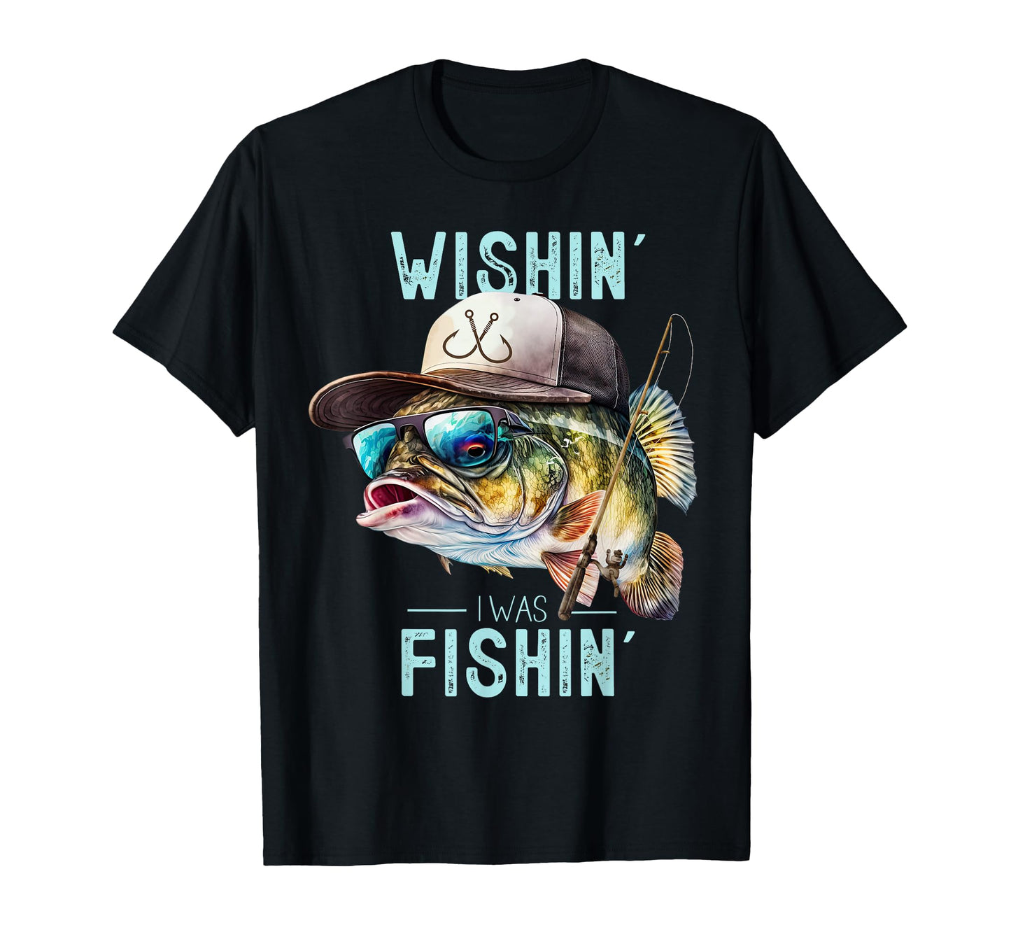 Wishing I Was Fishing Large Mouth T-Shirt - Minimalist Print for Adults - T-Shirt, Sweatshirt, Hoodie