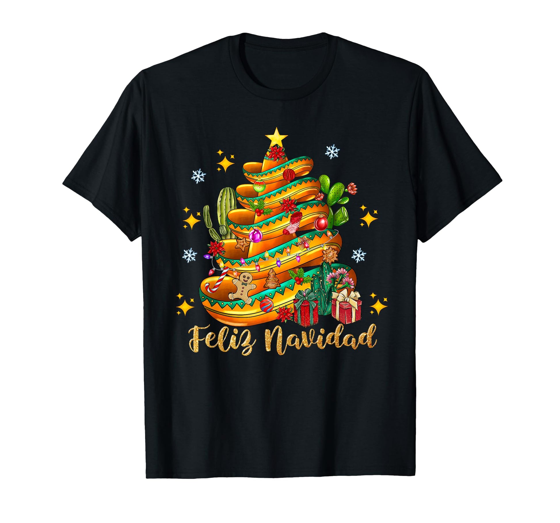 Feliz Navidad 2025 Santa Hat Tree T-Shirt - Minimalist Print for Adults - T-Shirt, Sweatshirt, Hoodie