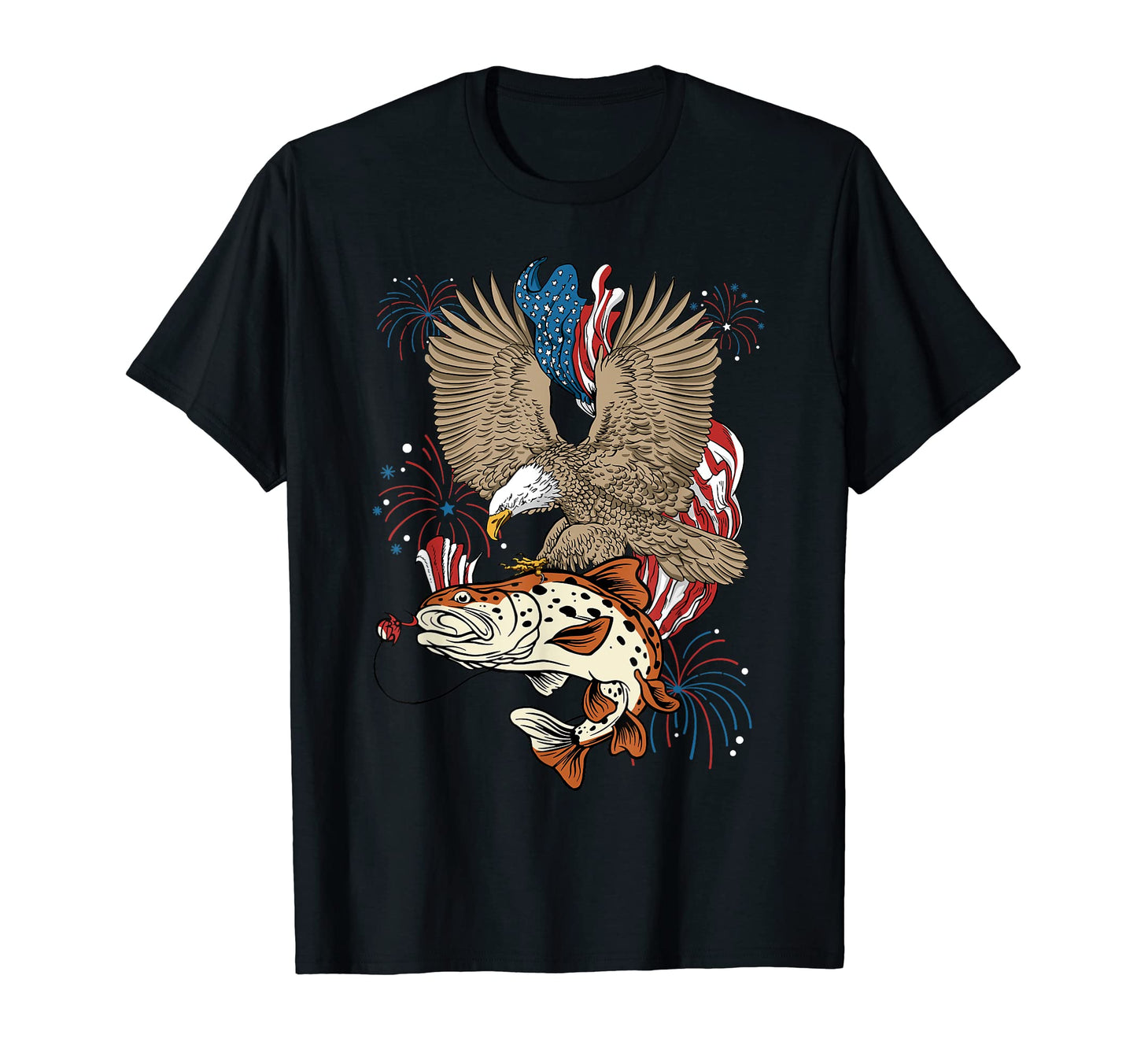 Fishing 4Th July Eagle Usa Flag T-Shirt - Graphic Print for Adults - T-Shirt, Sweatshirt, Hoodie