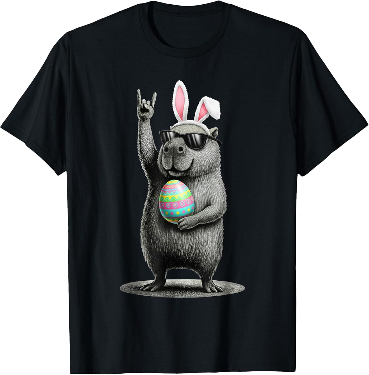 Funny Bunny Capybara Happy Easter - Adult & Kids T-Shirts, Sweatshirts & Hoodies apparel design preview 1