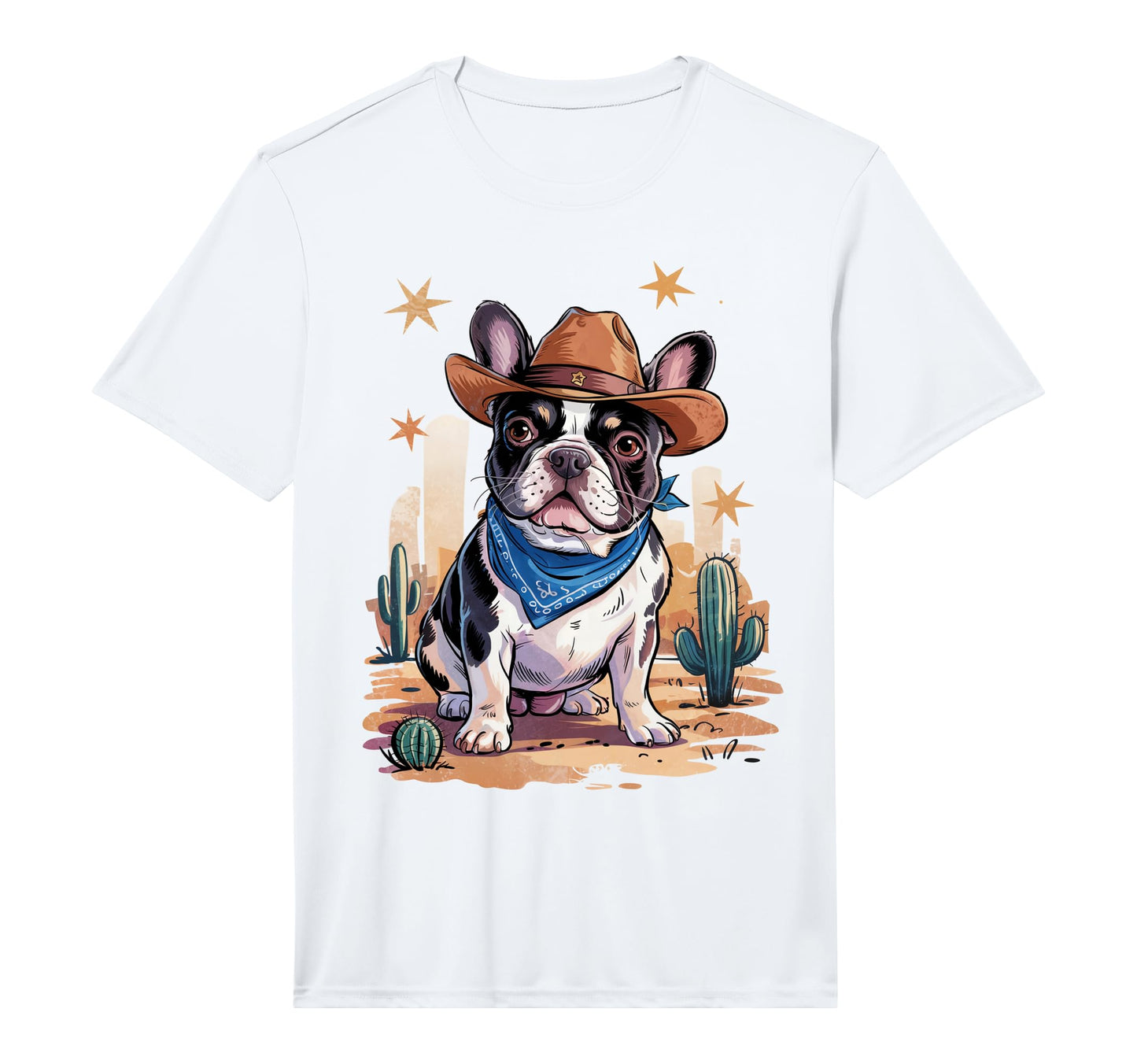 French Bulldog Cowboy Dog Western Frenchie T-Shirt - Unique Graphic Unisex - T-Shirt, Sweatshirt, Hoodie