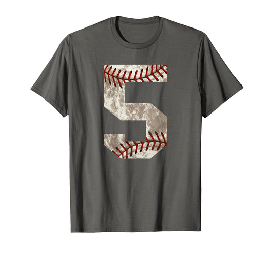 Baseball Jersey Number 5 Distressed Ball T-Shirt - Graphic Print Unisex - T-Shirt, Sweatshirt, Hoodie