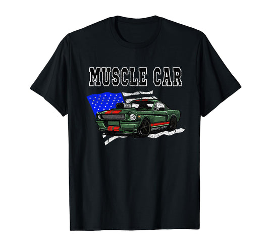 American Muscle Car Car American Flag T-Shirt - Minimalist Print for Adults - T-Shirt, Sweatshirt, Hoodie