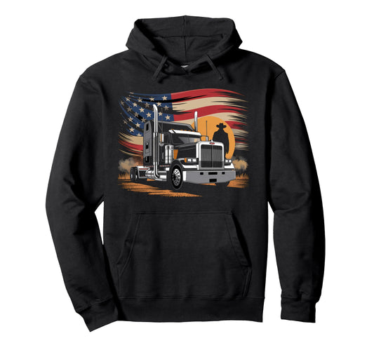 American Flag Trucker Dad Big Rig Trailer Hoodie - Custom Art Print Unisex - T-Shirt, Sweatshirt, Hoodie