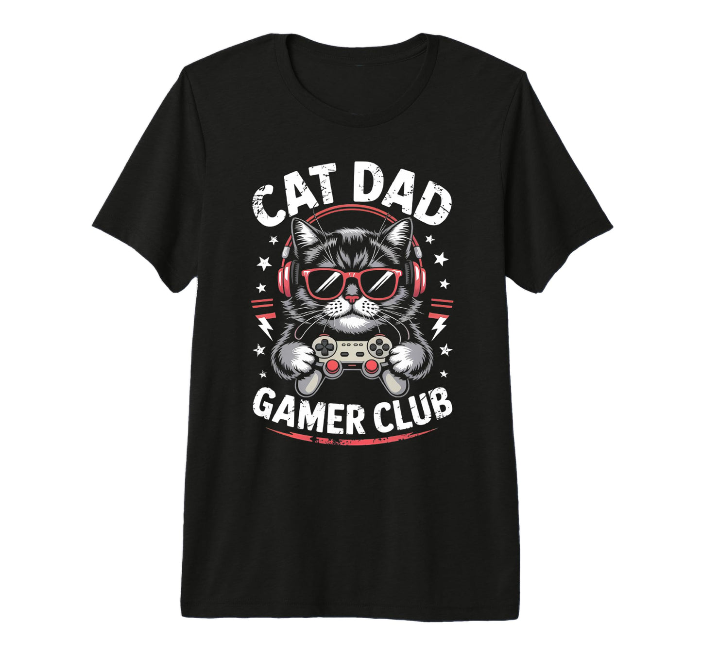 Funny Cat Dad Gamer Club Him Video Game T-Shirt - Graphic Print for Adults - T-Shirt, Sweatshirt, Hoodie