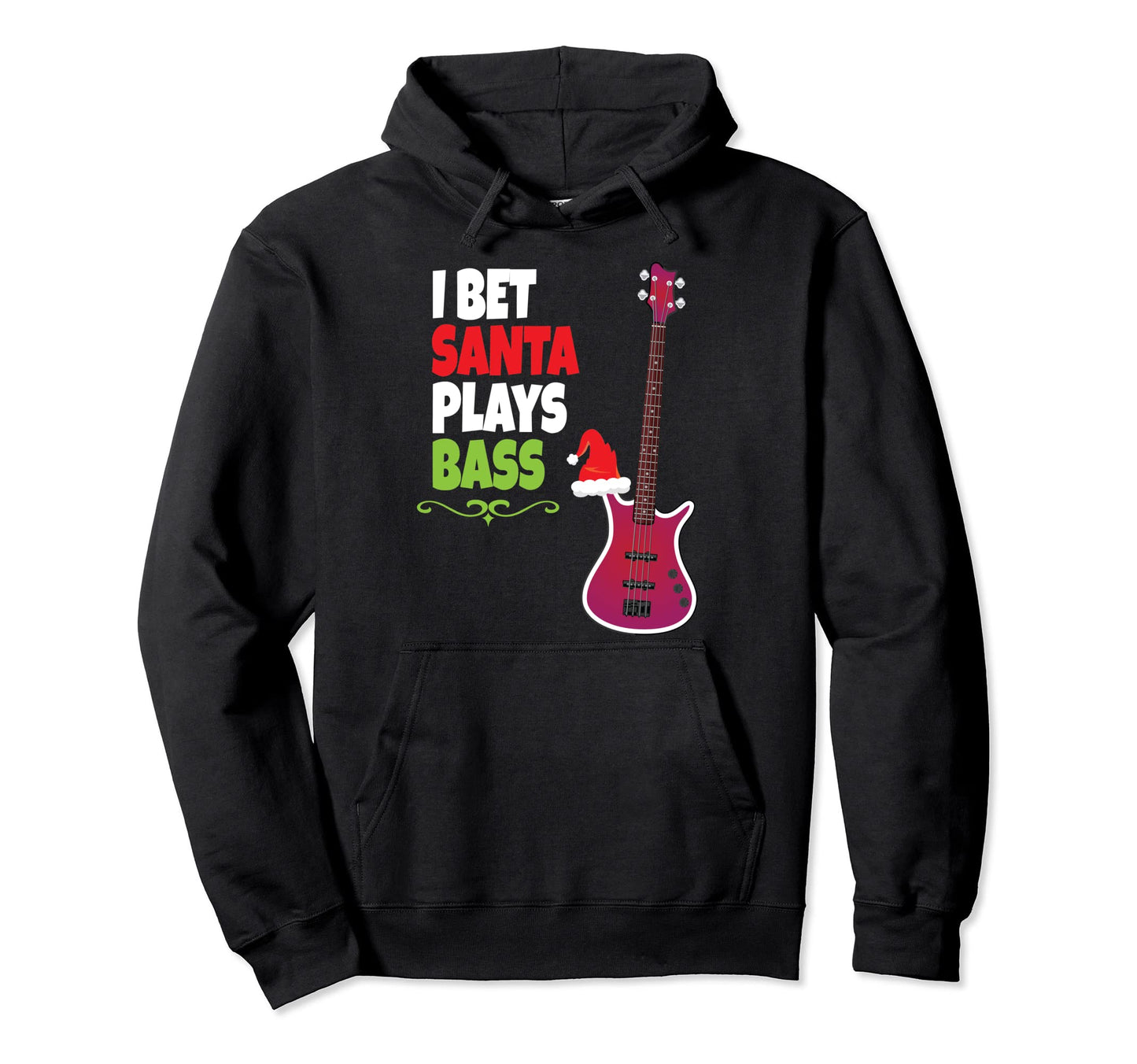 Gift Bass Guitar Player Santa Hoodie - Aesthetic Graphic for Adults - T-Shirt, Sweatshirt, Hoodie