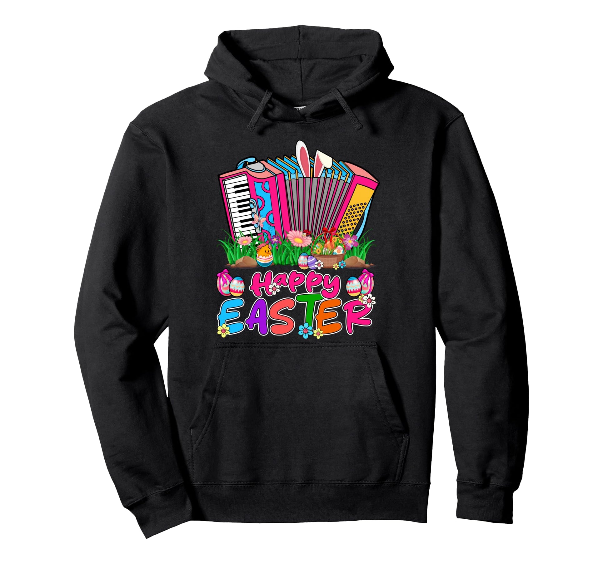 Happy Easter Bunny Accordion Hoodie - Minimalist Print Unisex - T-Shirt, Sweatshirt, Hoodie