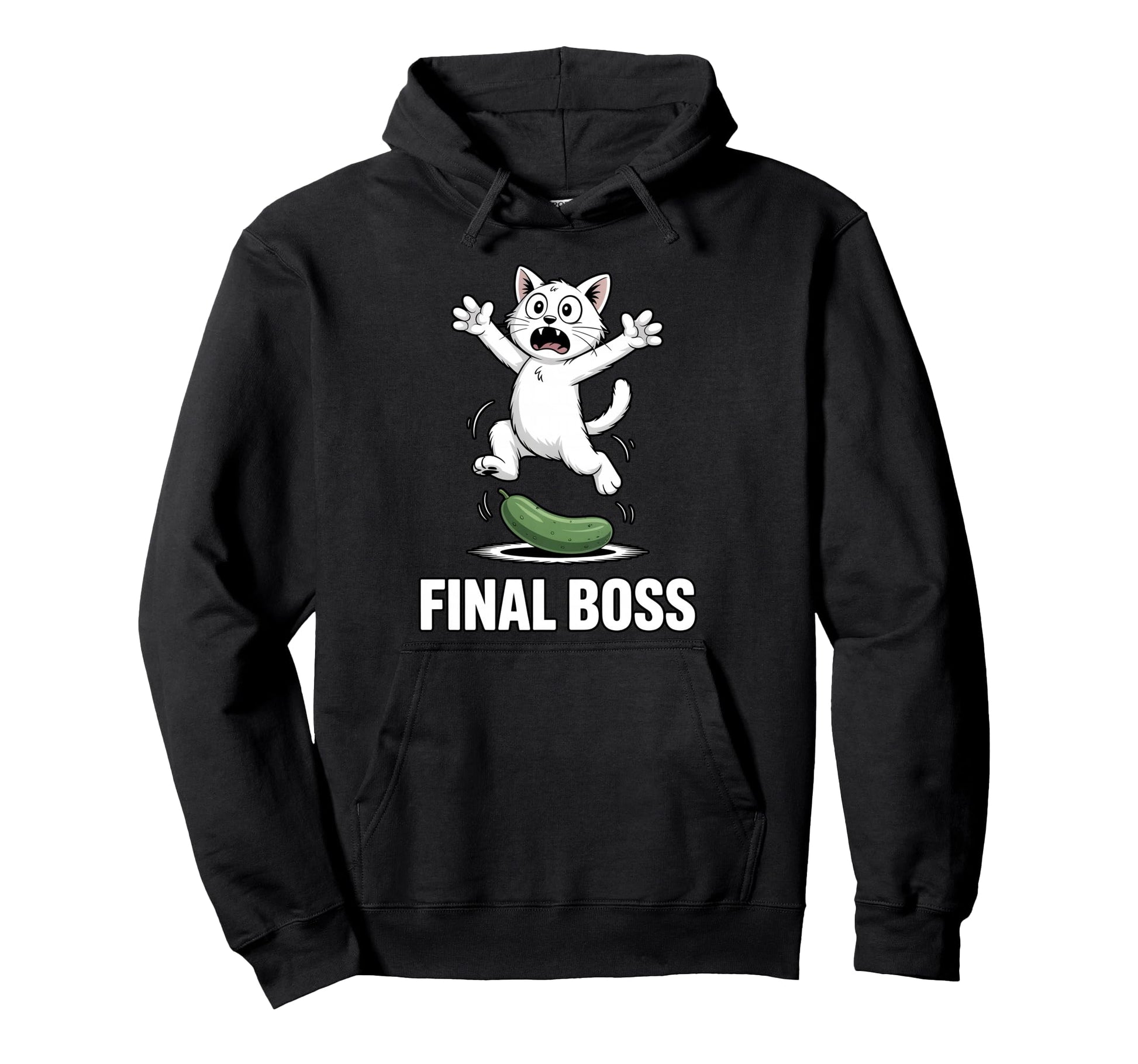 Final Boss Funny Cat Vs Cucumber Hoodie - Custom Art Print Men Women - T-Shirt, Sweatshirt, Hoodie