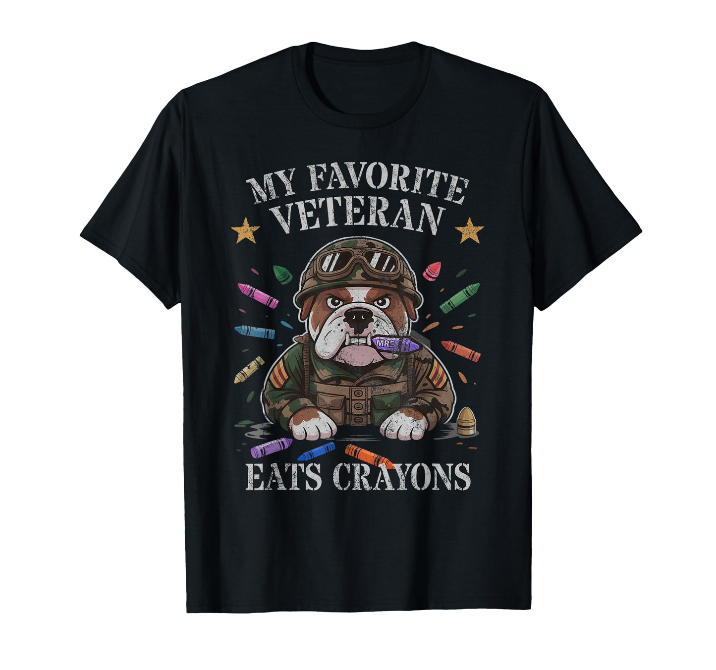 Bulldog My Favorite Veteran Eats T-Shirt - Custom Art Print for Adults - T-Shirt, Sweatshirt, Hoodie
