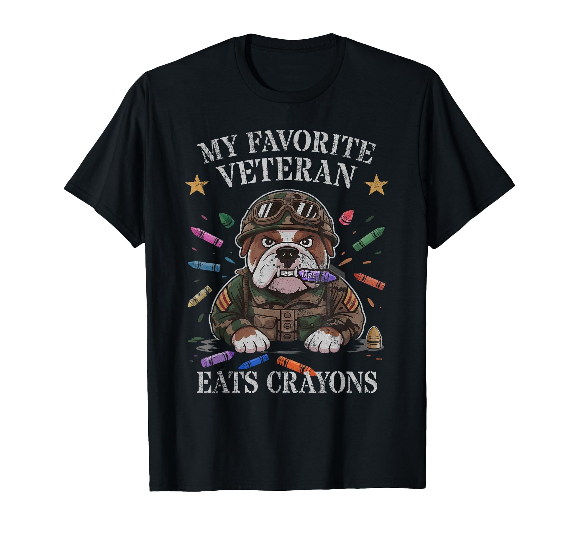Bulldog My Favorite Veteran Eats T-Shirt - Custom Art Print for Adults - T-Shirt, Sweatshirt, Hoodie