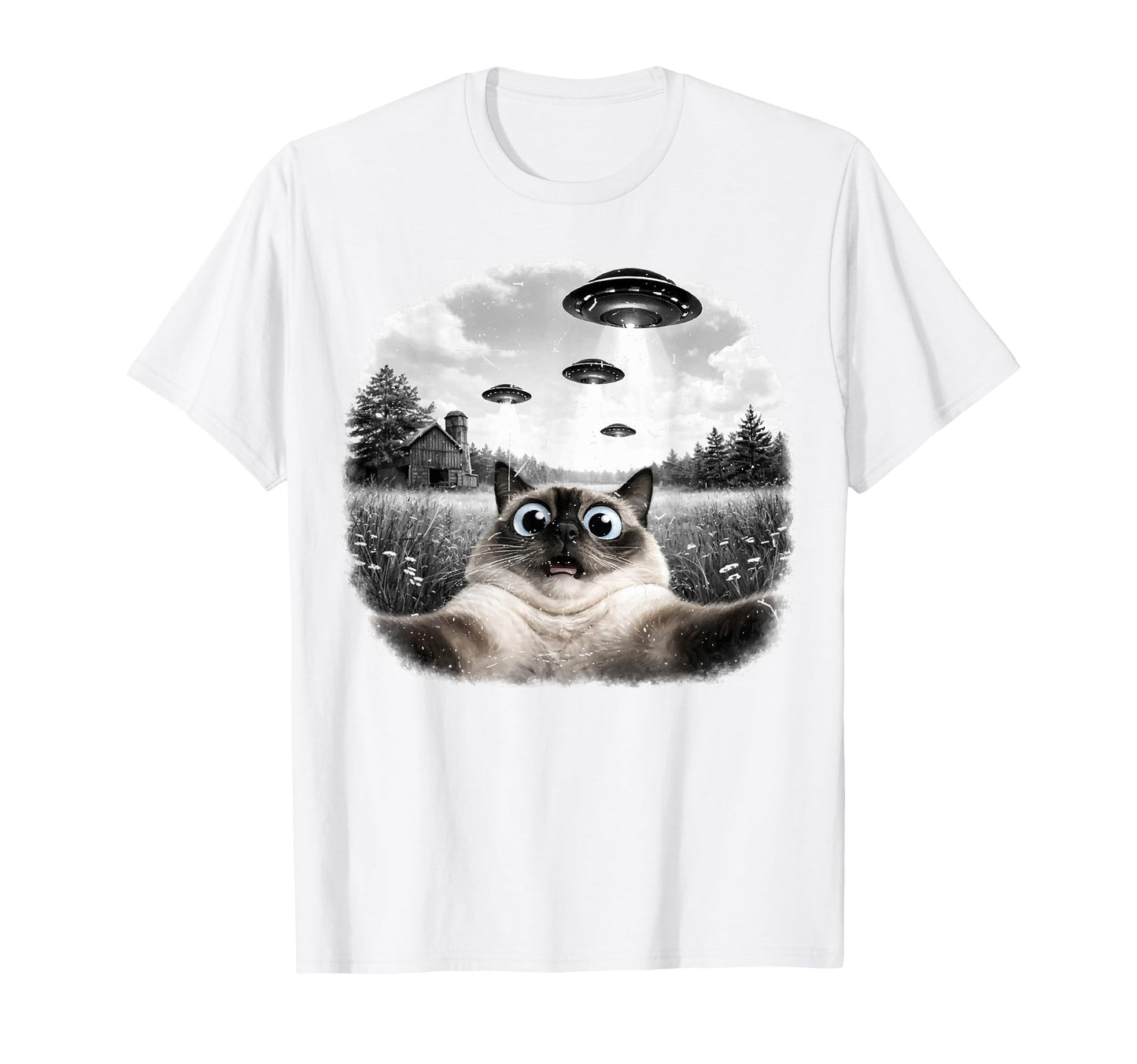Cat Selfie Ufo Alien Funny Surprised T-Shirt - Unique Graphic Unisex - T-Shirt, Sweatshirt, Hoodie