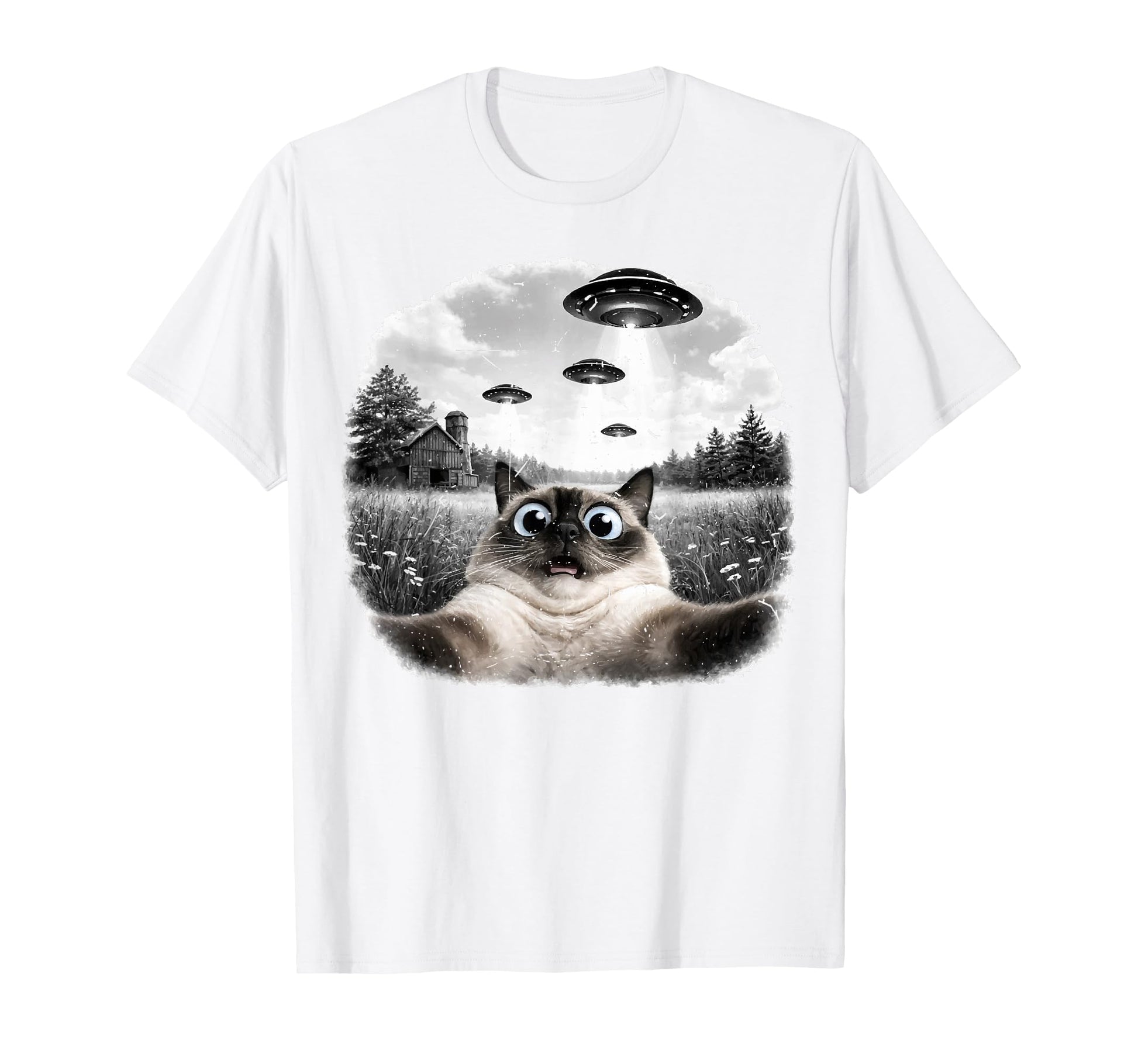 Cat Selfie Ufo Alien Funny Surprised T-Shirt - Unique Graphic Unisex - T-Shirt, Sweatshirt, Hoodie