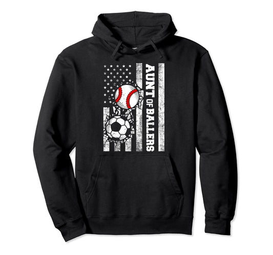 Aunt Ballers Funny Usa Flag Soccer Hoodie - Aesthetic Graphic Unisex - T-Shirt, Sweatshirt, Hoodie