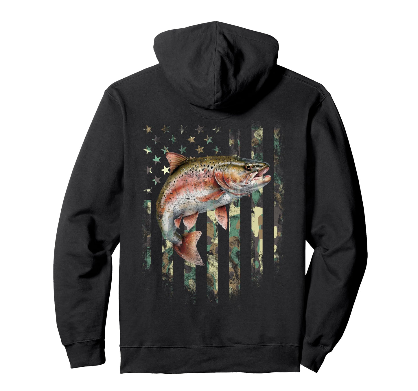 Art Back Camo American Flag Trout Hoodie - Fun Novelty Design Men Women - T-Shirt, Sweatshirt, Hoodie