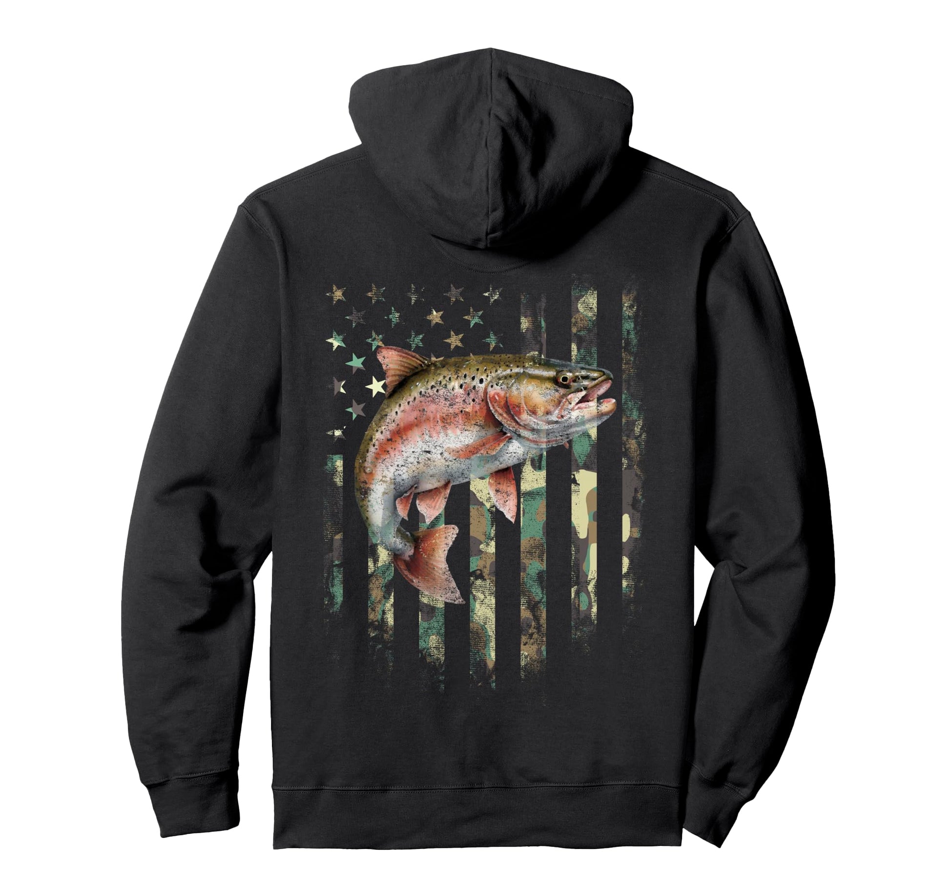 Art Back Camo American Flag Trout Hoodie - Fun Novelty Design Men Women - T-Shirt, Sweatshirt, Hoodie