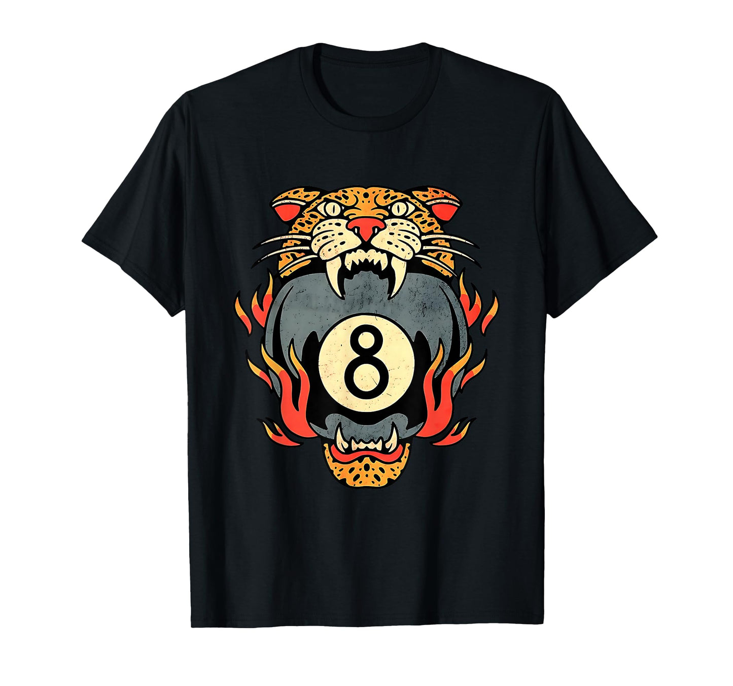 Lucky Leopard Traditional Tattoo 8 Ball T-Shirt - Custom Art Print Unisex - T-Shirt, Sweatshirt, Hoodie