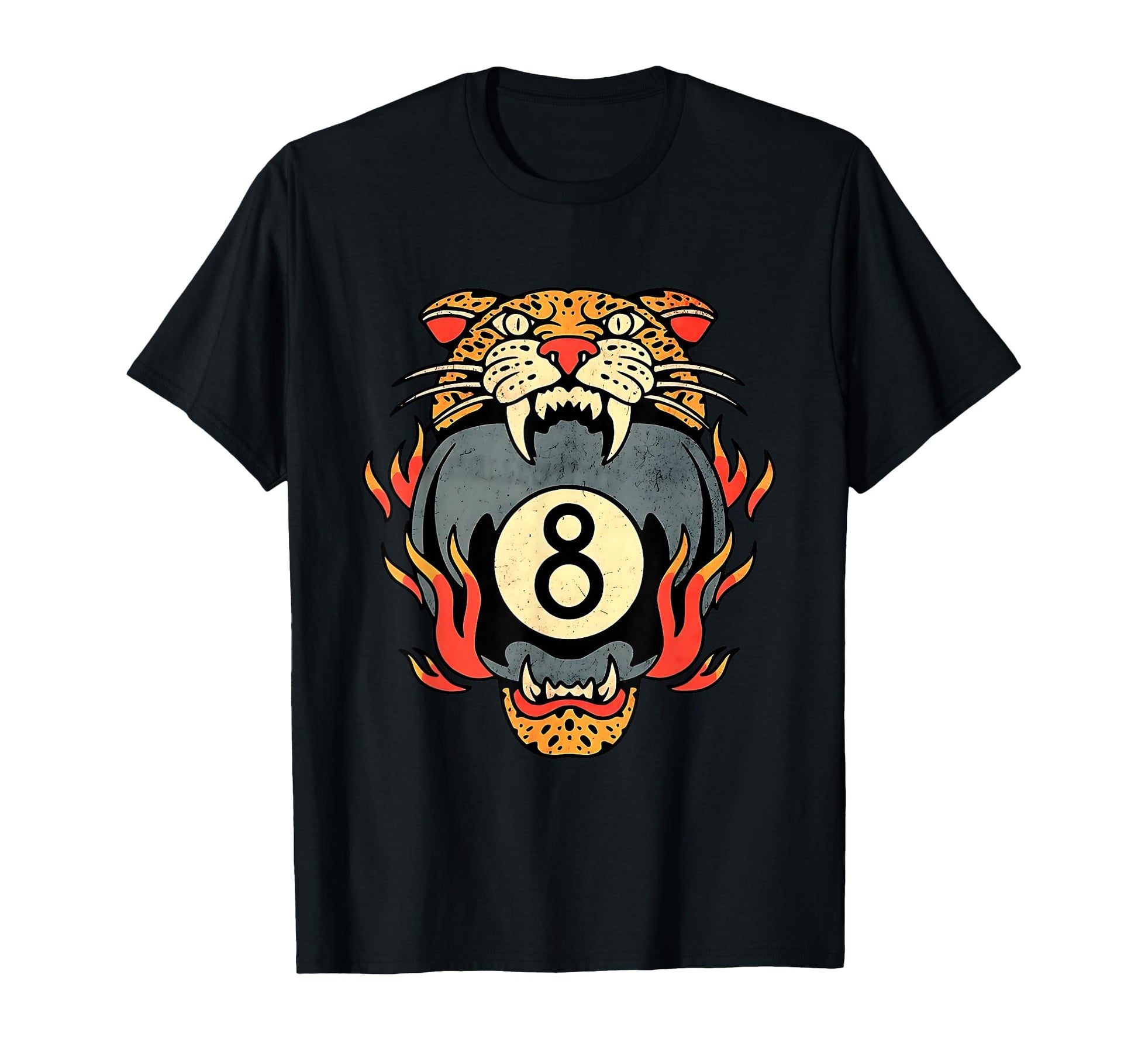 Lucky Leopard Traditional Tattoo 8 Ball T-Shirt - Custom Art Print Unisex - T-Shirt, Sweatshirt, Hoodie