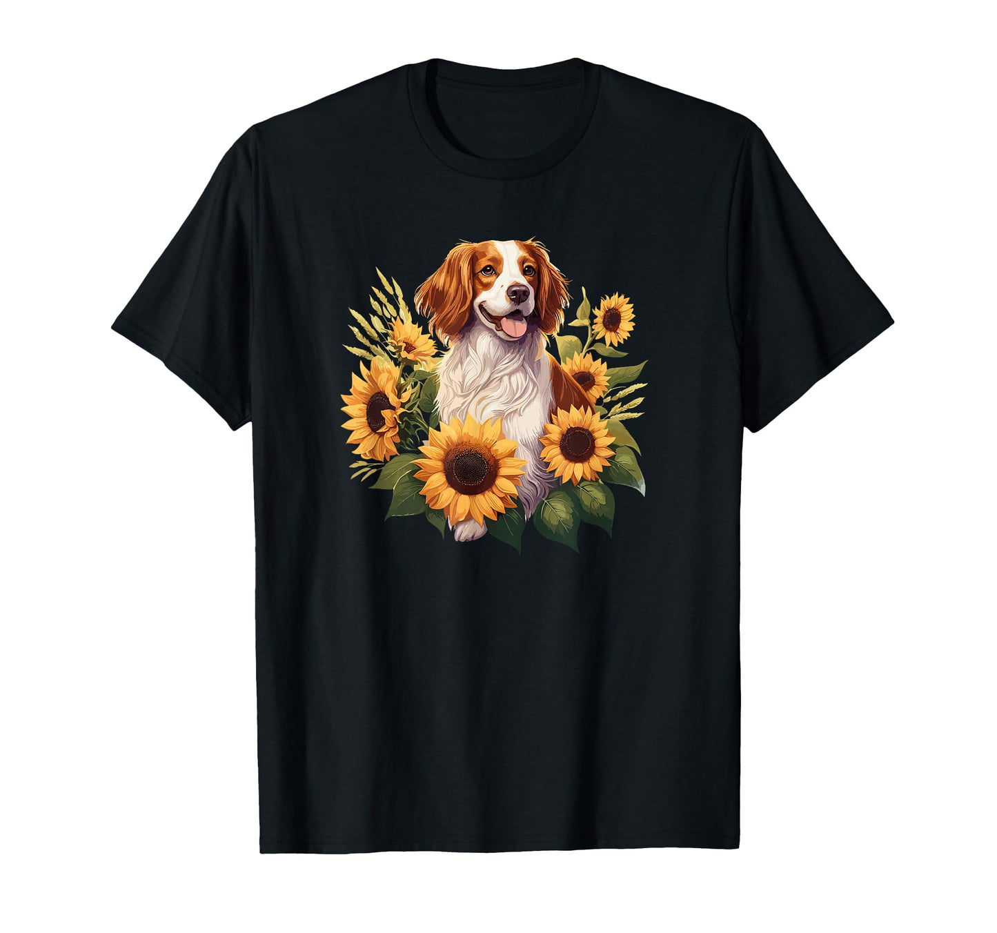 Womens Funny Sunflowers Brittany T-Shirt - Custom Art Print for Adults - T-Shirt, Sweatshirt, Hoodie